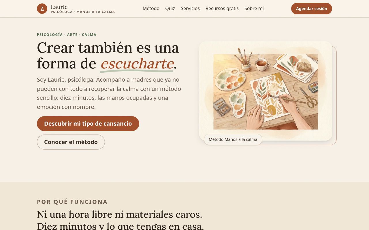 Portada del primer sitio, manos a la calma