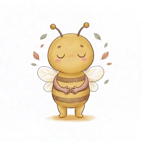 Ilustración de Melí, la abeja, respirando con los ojos cerrados