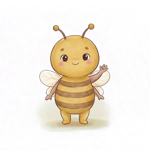 Ilustración de Melí, una abeja sonriente que saluda