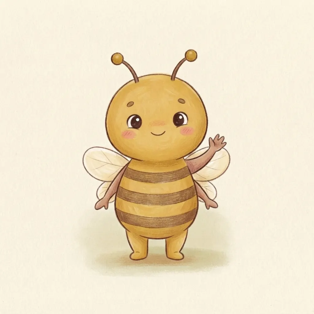 Melí, una abeja ilustrada, saludando